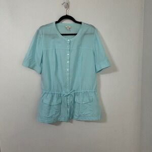 J.Jill Linen Blend Shirt Coastal Button Down Utility Lightweight Summer Womens L